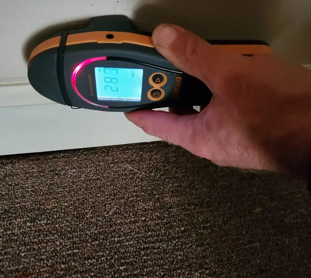 Moisture detection at baseboard during Storm Damage Restoration in Navasota